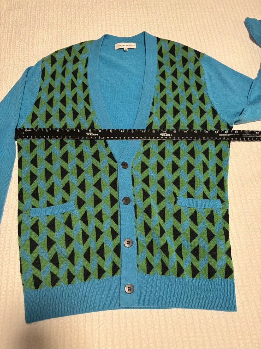 JONATHAN SAUNDERS Women Wool Argyle Cardigan Sweater Size Medium